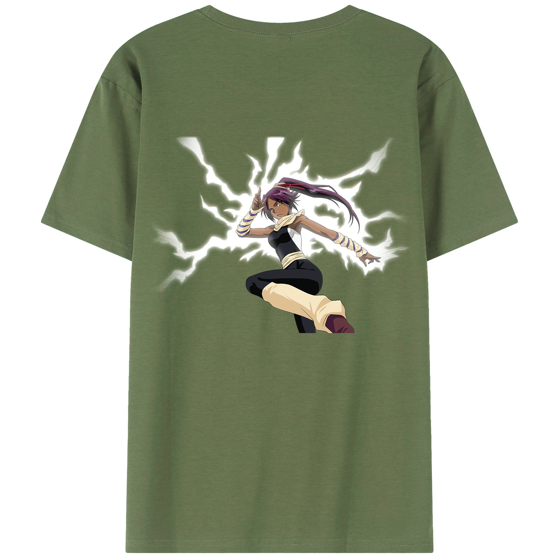 （画像用） ブリーチ 四楓院 夜一（しほういん よるいち） BLEACH Shihouin Yoruichi 綿100％ メンズ半袖Tシャツ（バックプリント） 通気性